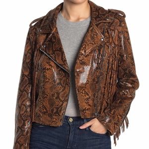 BLANKNYC Fringe Snakeskin Print Faux Leather Moto